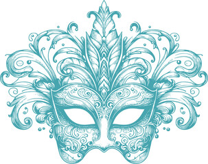 venetian carnival mask lineart isolated on white, illustration of festival mask, italian mask.	
