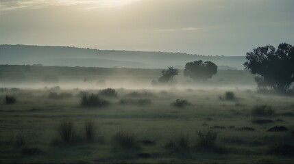 Misty Sunrise Over Plains