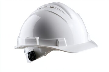 Fototapeta premium Engineer in White Helmet. Handsome Man in Hard Hat at Work on White Background