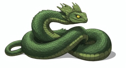 Fototapeta premium Basilisk snake creature in coiled position on white background