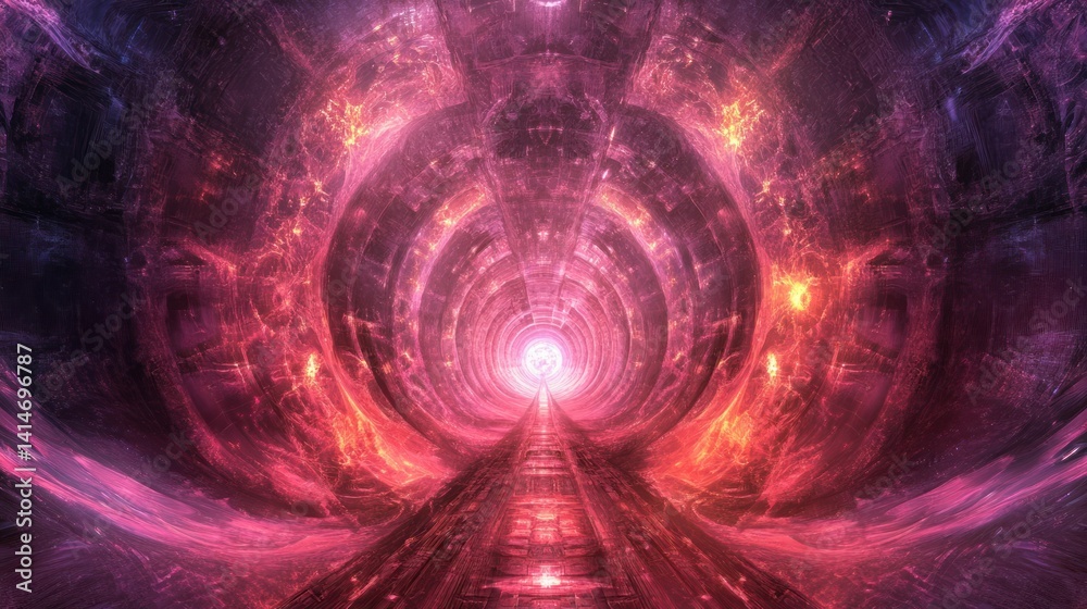 Wall mural an illuminated and colorful tunnel with abstract and artistic elements