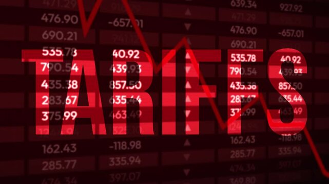 Crashing Stock Market Due to high tariffs concept 4k Animation with arrow and numbers in the backdrop. Customs, tax, duty, import tariffs, usa, trading market crash