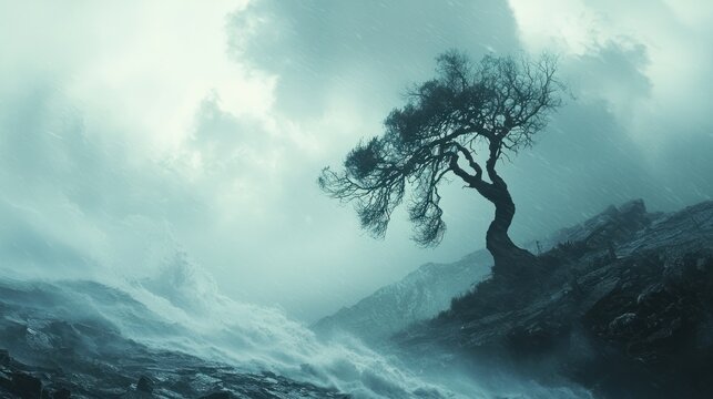 A metaphorical image of a tree standing strong during a storm, symbolizing resilience and the ability to bounce back.
