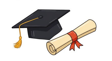 Graduation Cap and Diploma Illustration - Celebrating academic success, knowledge, achievement, learning, and future opportunities. A symbolic for education and graduation