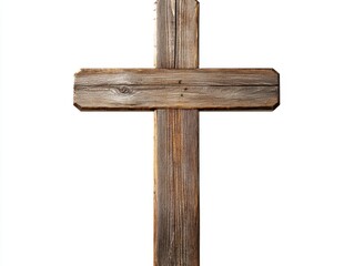 Fototapeta premium Rustic wooden cross isolated on white background conveying faith spirituality religion and tradition