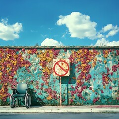 Symbolic Barrier Wheelchair Confronting Societal Obstacles, Sign of Restriction Against A