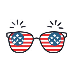 Round sunglasses with USA flag pattern and sparkles