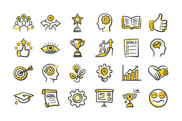 Goal & Success Icons – Hand-Drawn Doodle Set for Motivation, Achievement & Growth

