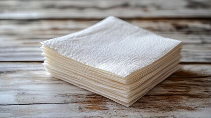 Clean White Napkins Stack on Wooden Table for Restaurant Setting