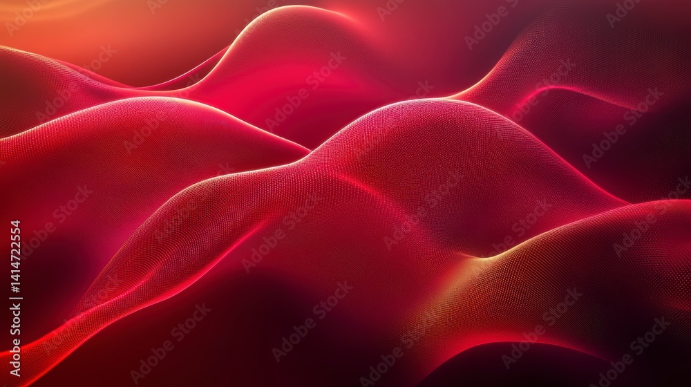 Poster Abstract red and orange glowing wave pattern.