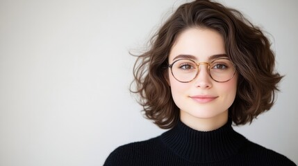 Obraz premium Young woman with eyeglasses and short curly hair (1)