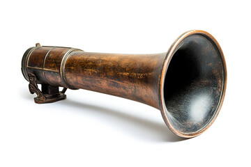Naklejka premium Antique ship horn maritime artifact vintage nautical brown metal sound loud powerful