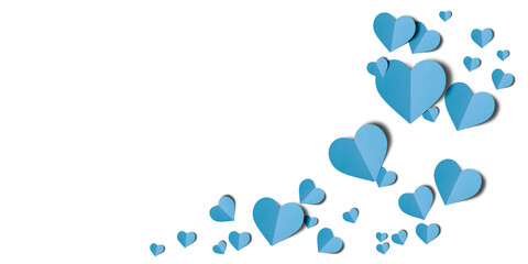 Light blue paper hearts isolated on transparent background. Valentine's day.