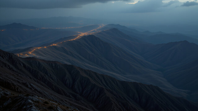 The edge of the world displays a scattering of faint, golden illumination highlighting rugged terrain and barely visible geographical features still cloaked in darkness