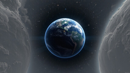 Naklejka premium A sphere suspended in the darkness of space, demonstrating the features of a world from an orbital view