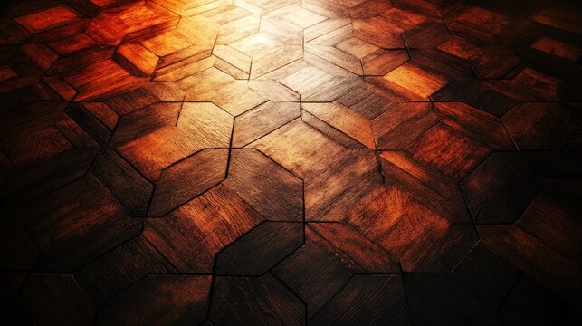 Intricate, warm wood floor pattern