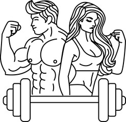 Line art ,Icon logo, couple Exercise & Wellness, graphic design ,stroke, drawing, 