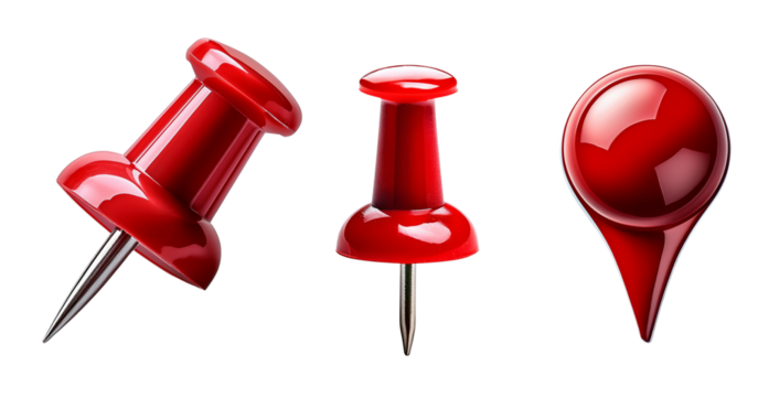 A collection of red pins and markers for creative projects and organization.