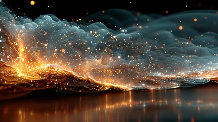 Obraz premium Abstract glowing waves with shimmering lights in dark background