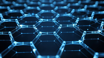 Hexagonal Abstract Technology Blue Background. Hexagons Pattern for Hi-Tech Communication Design. Hi-tech Cyber Hexagon Sci-Fi Game Banner Grid. Vector Illustration.

