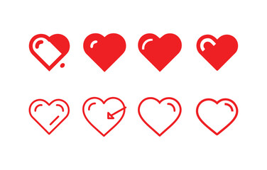 Love hearts red color set vector icon design.