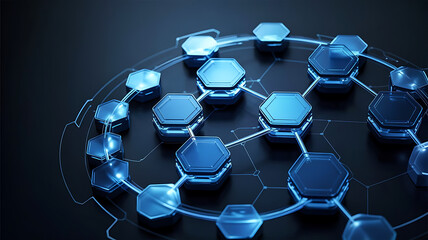 Hexagonal Abstract Technology Blue Background. Hexagons Pattern for Hi-Tech Communication Design. Hi-tech Cyber Hexagon Sci-Fi Game Banner Grid. Vector Illustration.
