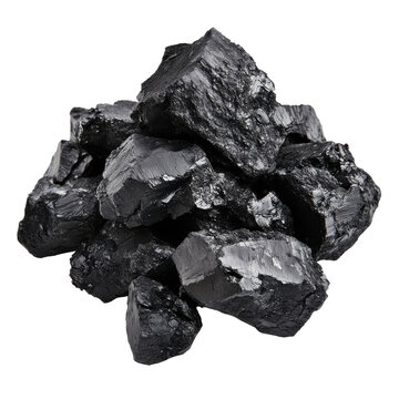 Pile of shiny black coal on transparent background
