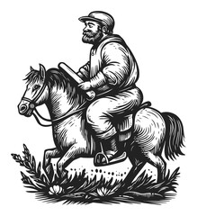 Fototapeta premium Vintage Woodcut Style Engraving of a Man Riding a Horse