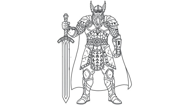 Outline Tyr Standing Raised Arm Missing Hand Fenrir Story Norse God of War Justice Sacrifice Mythology Art