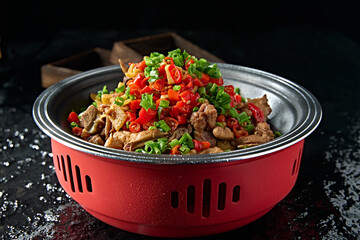 Hunan-style fried chicken with chopped pepper and green onion