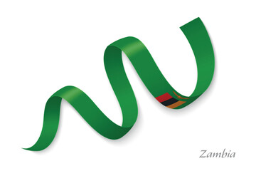 Zambia flag ribbon waving with national colors