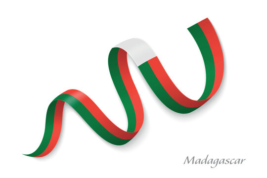 Madagascar flag ribbon waving with national colors