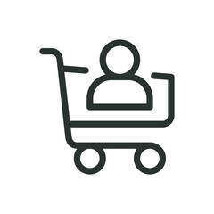 Online customer order line icon, shopping cart with user vector symbol with editable stroke