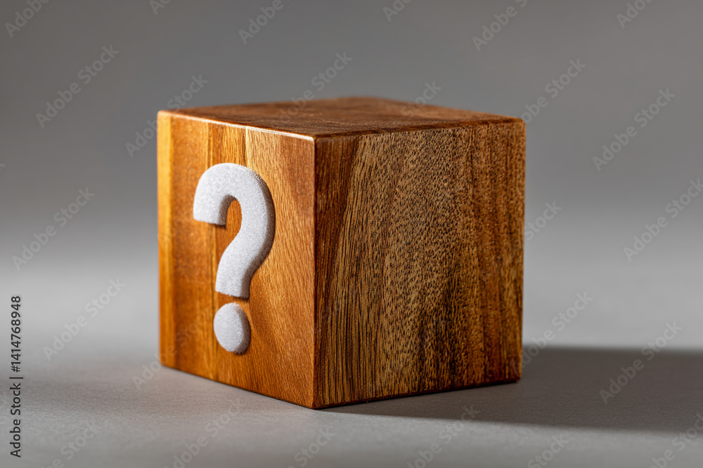 Aufkleber wooden cube with a white question mark, showcasing a concept of inquiry, uncertainty, or problem-sol