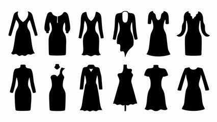 set of dress silhouette vector on white background