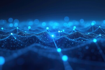 Obraz premium Abstract Blue Technological Landscape with Glowing Nodes and Futuristic Design