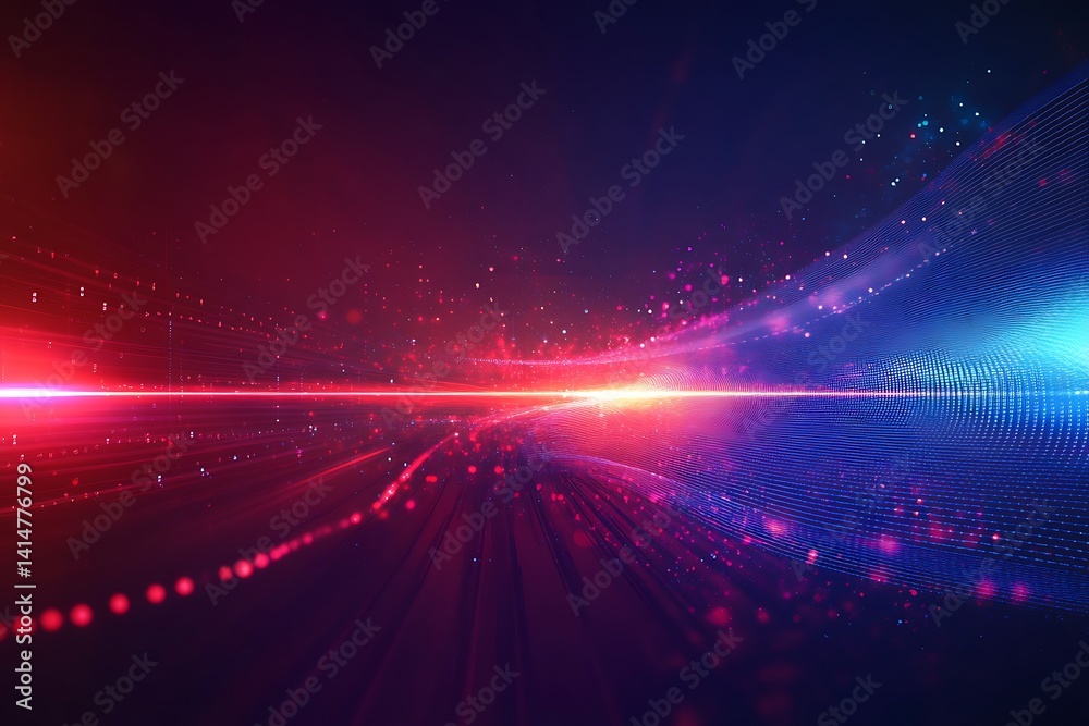 Aufkleber abstract digital background with blue and red light streaks and glowing particles