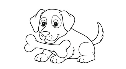 Fototapeta premium Cute Puppy Dog with Big Bone Coloring Sheet Printable Canine Drawing with Simple Lines Easy Design