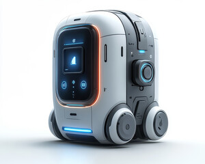 Obraz premium futuristic robotic device with digital interface isolated on white background, advanced technology concept