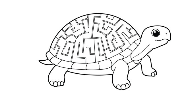 Turtle Maze Shell Coloring Sheet Simple Labyrinth Pattern on Back Printable Reptile Activity Drawing