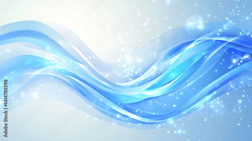 Poster Abstract Cyan Waves With Luminous Particles On Gradient Transparent Background
