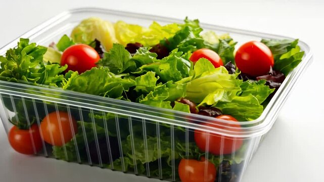 This footage showcases a colorful salad in a clear container. Ideal for promoting healthy eating or meal prep. Perfect for culinary and wellness themes. Generative AI