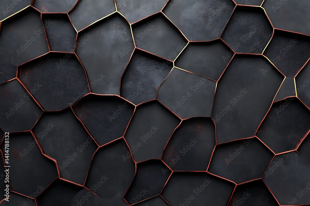 Aufkleber dark voronoi texture with metallic copper edges abstract background style