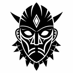 African tribal mask silhouette vector black on white background