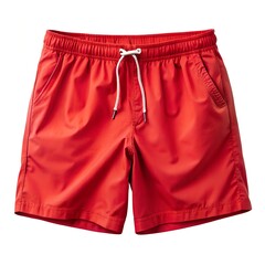red swim trunks on white background