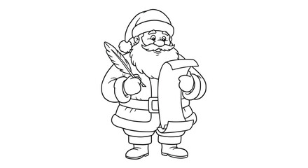 Santa Claus Coloring Sheet Checking List with Quill Pen Thoughtful Look Christmas Naughty Nice Printable Outline