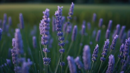 Obraz premium Lavender Blooms in Field Closeup with Calming Purple Hues