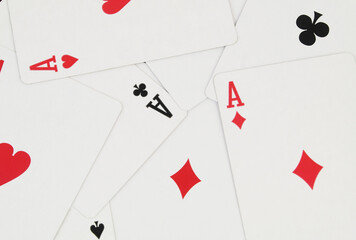 Playing cards aces close up.