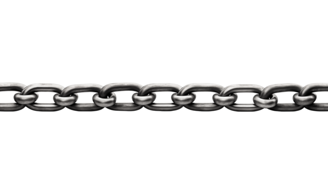 Silver metal chain link strength security connection industrial equipment isolated on transparent background
