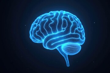 Fototapeta premium Glowing Blue Holographic Brain with Neural Network and Futuristic Design